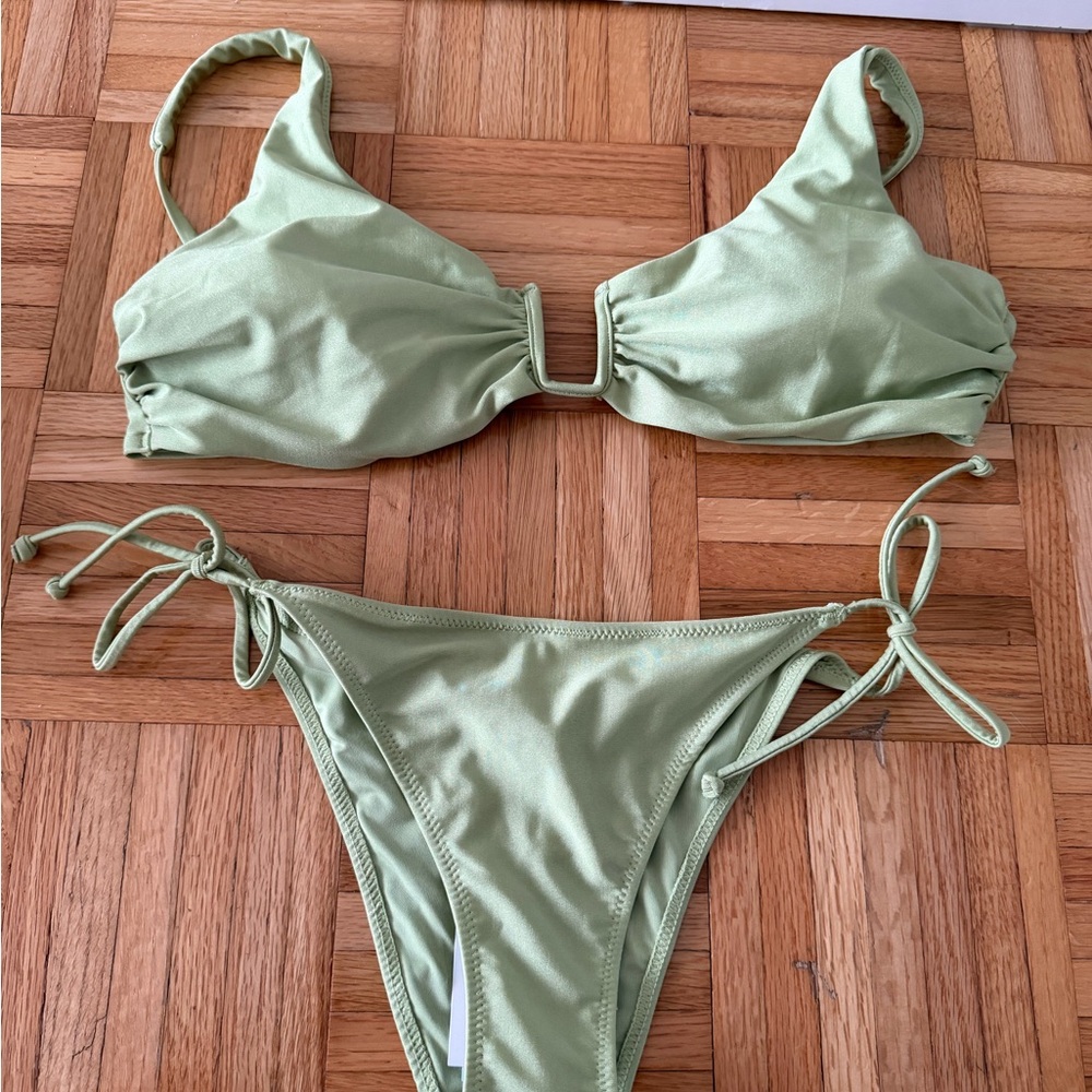 H&M Light Olive Green Tie-Side Bikini Set